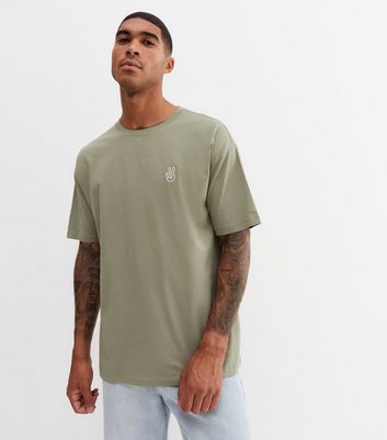 Olive Peace Embroidered Logo Oversized T-Shirt