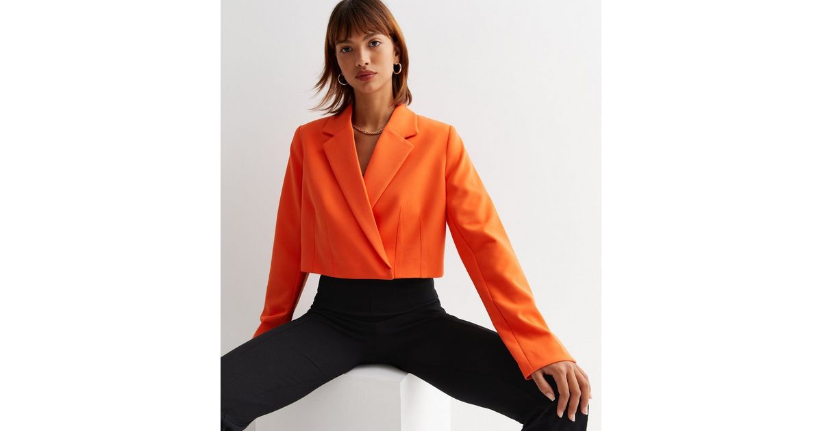 Bright Orange Crop Wrap Blazer | New Look