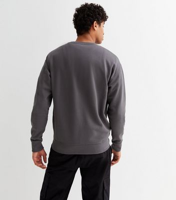 Dark Grey Rose Embroidered Crew Neck 