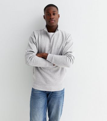 Grey Marl Zip Funnel Neck Sweatshirt 