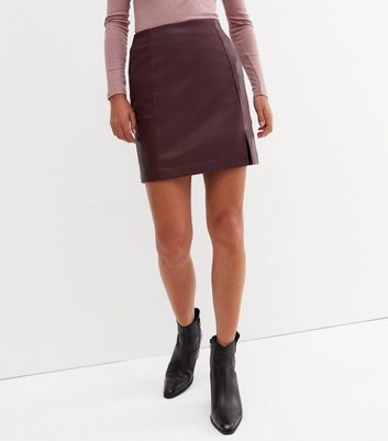 Burgundy leather outlet skirt warehouse