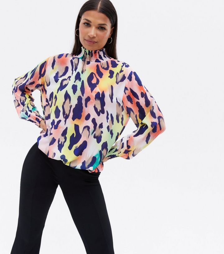 Cameo Rose Multicoloured Leopard Print High Neck Blouse | New Look