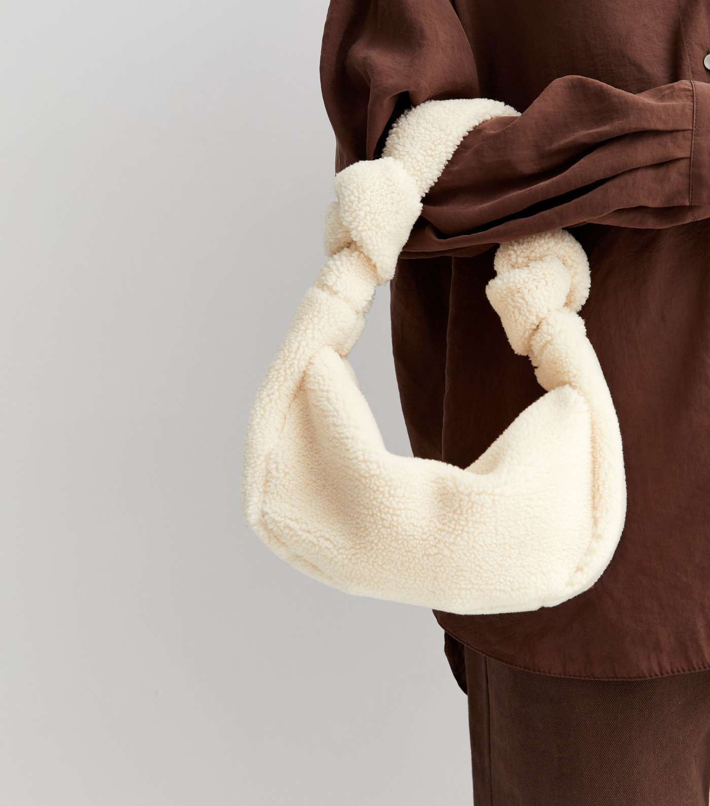 Cream Borg Knot Strap Shoulder Bag Image 2