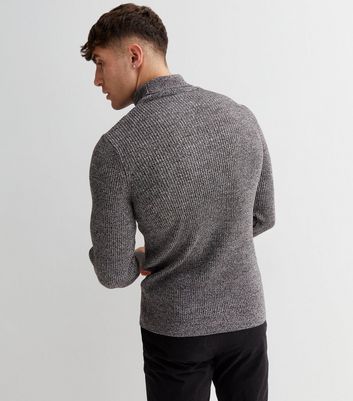 Dark Grey Ribbed Knit Roll Neck Muscle Fit Jumper | New Look