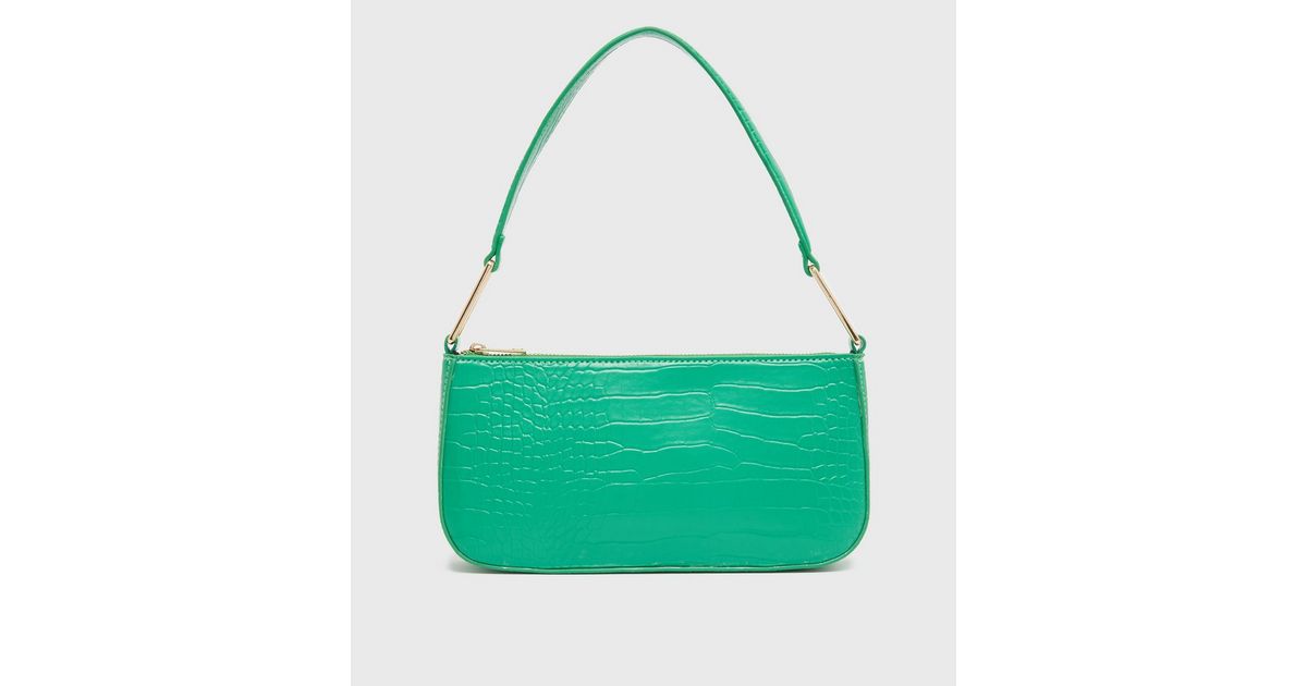 Green Faux Croc Shoulder Bag New Look