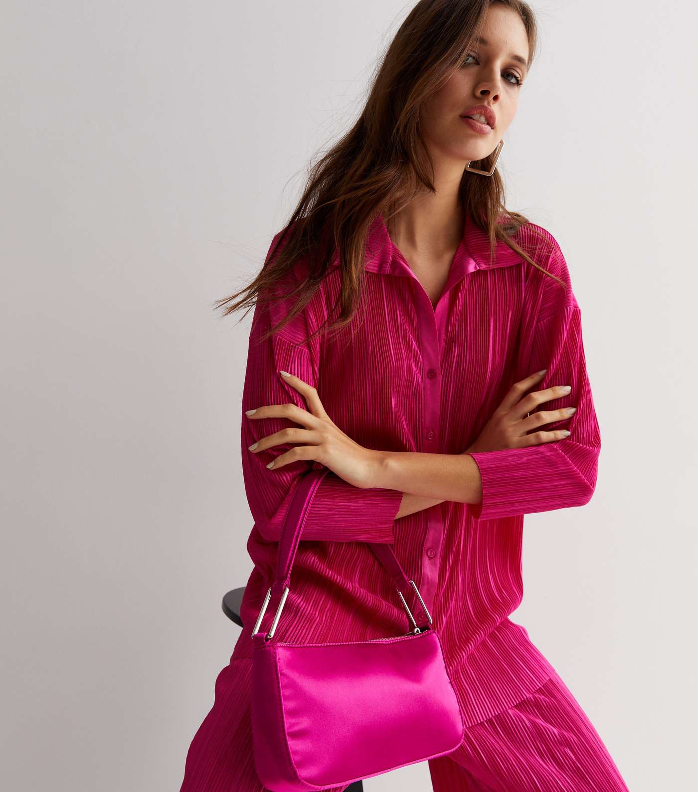 Bright Pink Satin Shoulder Bag Image 2