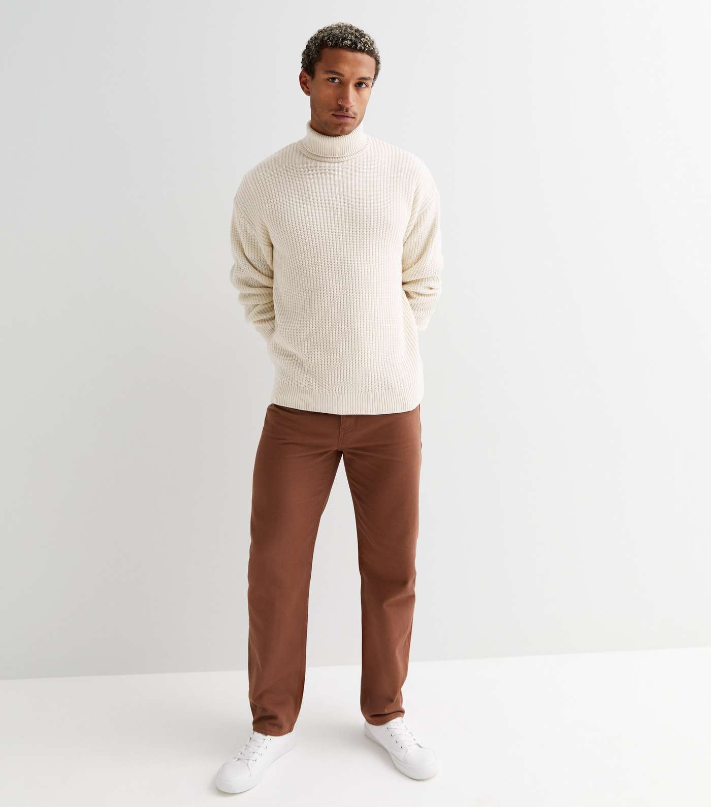 Off White Roll Neck Relaxed Fit Jumper Image 2