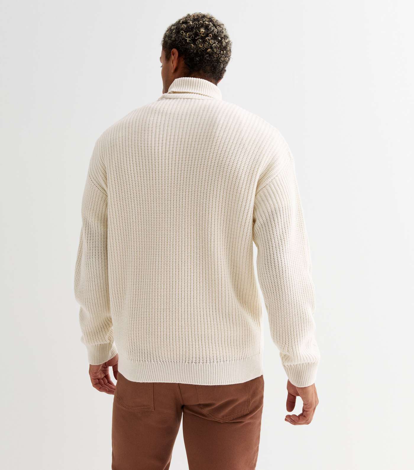 Off White Roll Neck Relaxed Fit Jumper Image 4