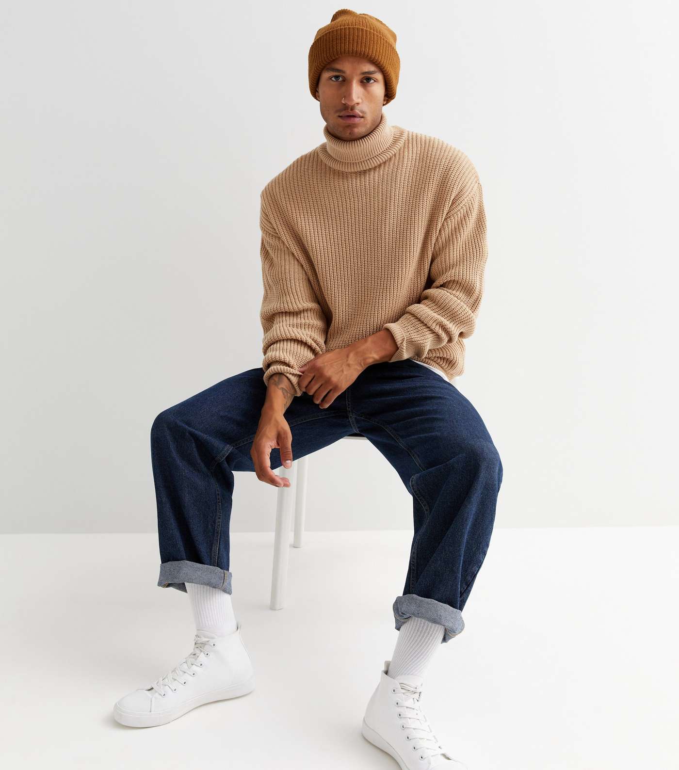Stone Roll Neck Relaxed Fit Jumper Image 2