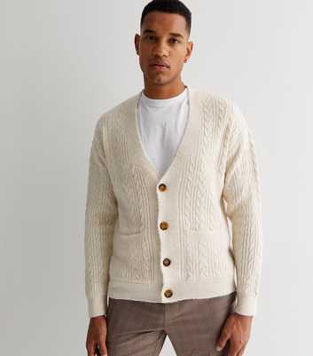 Off White Cable Knit Button Relaxed Fit Cardigan