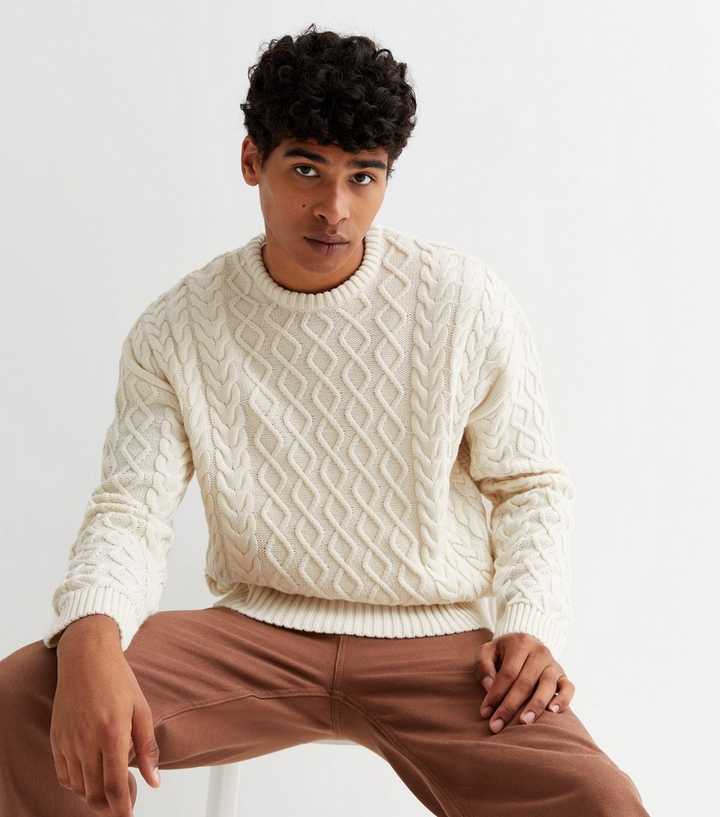 Off White Cable Knit Relaxed Fit Jumper | New Look