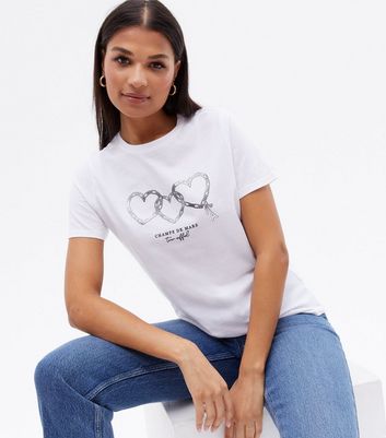 White Chain Heart Logo T-Shirt | New Look