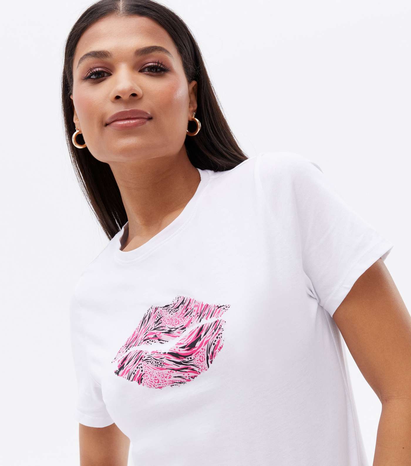 White Animal Print Lips Crew T-Shirt Image 3