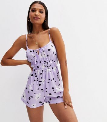 Lilac Floral Crepe Strappy Playsuit