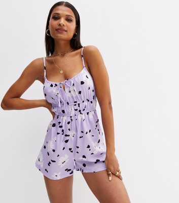 Lilac Floral Crepe Strappy Playsuit