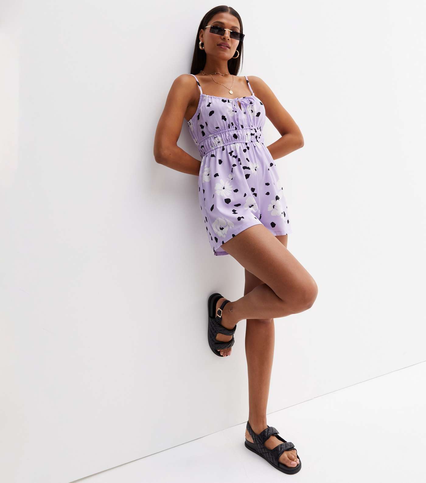 Lilac Floral Crepe Strappy Playsuit Image 2