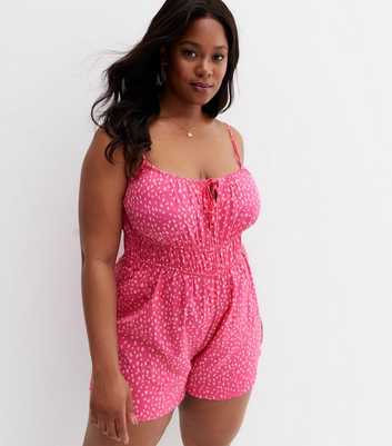 Pink Abstract Spot Crepe Strappy Playsuit