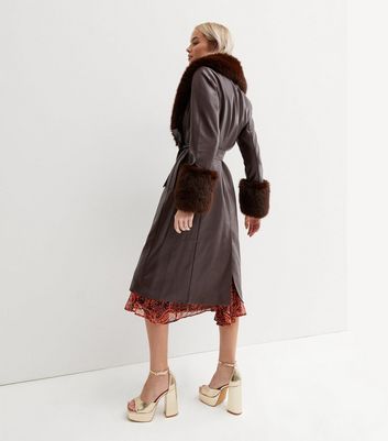 Leather coat with on sale fur collar and cuffs