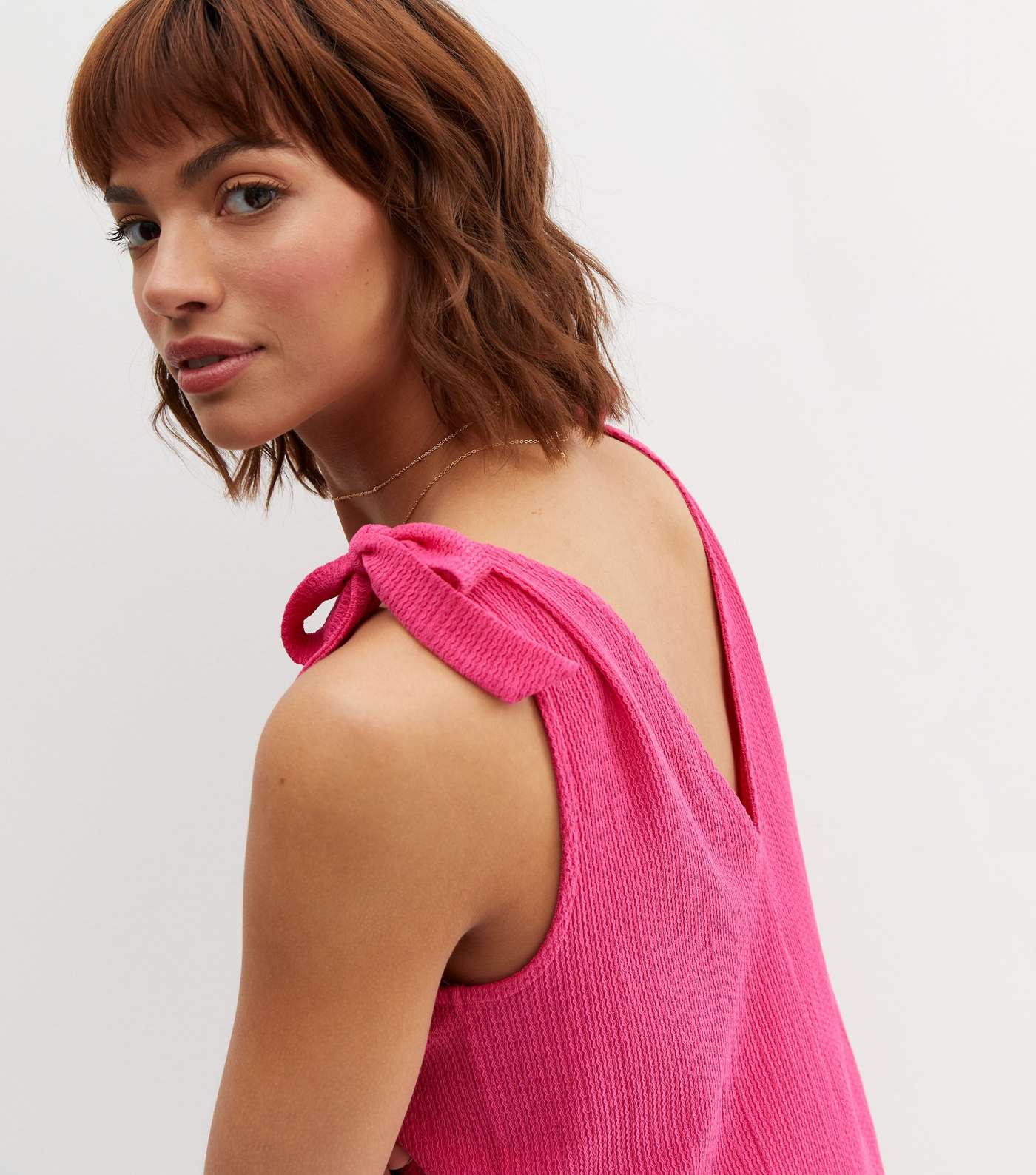 Bright Pink Crinkle Jersey Tie Strap Playsuit Image 2