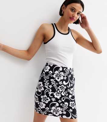 Black Floral High Waist Mini Tube Skirt