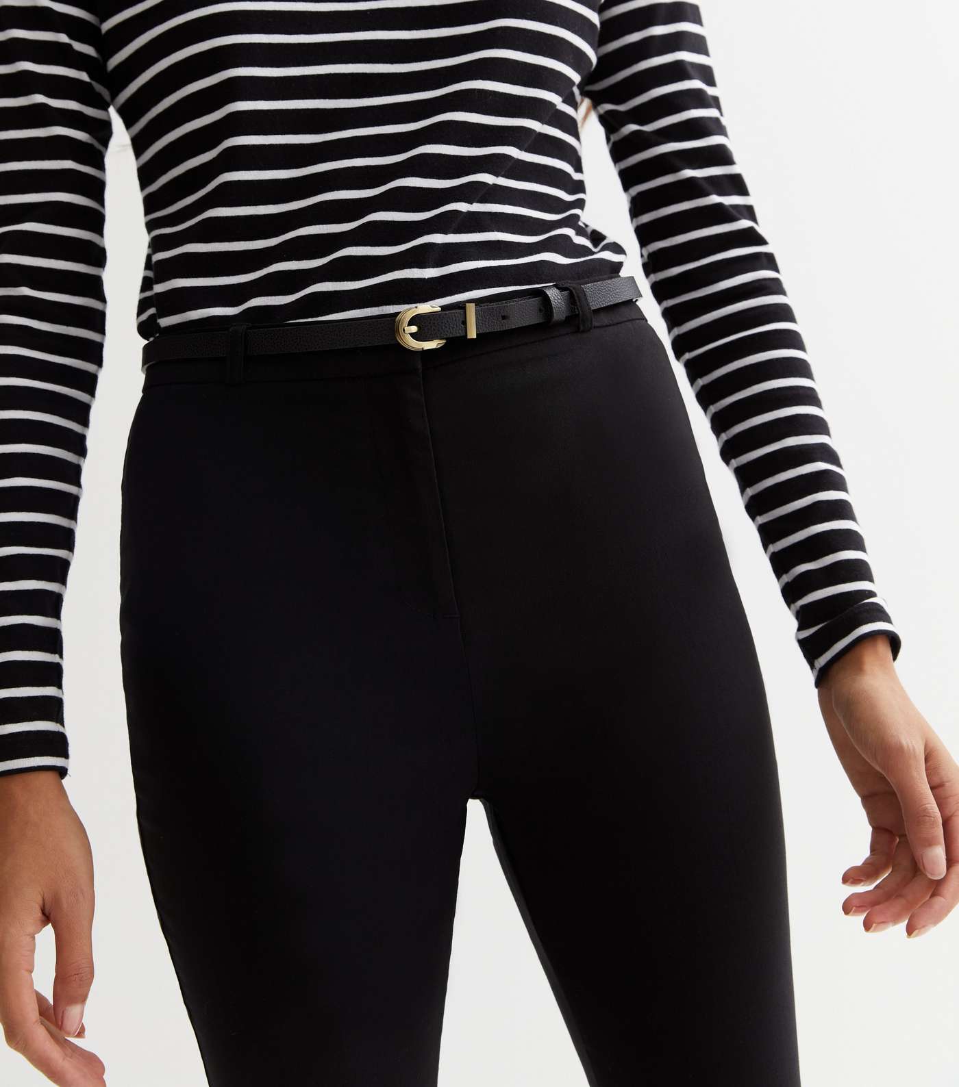 Black Slim Stretch Belted Trousers Image 3