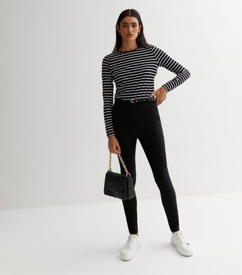 Black Slim Stretch Belted Trousers New Look