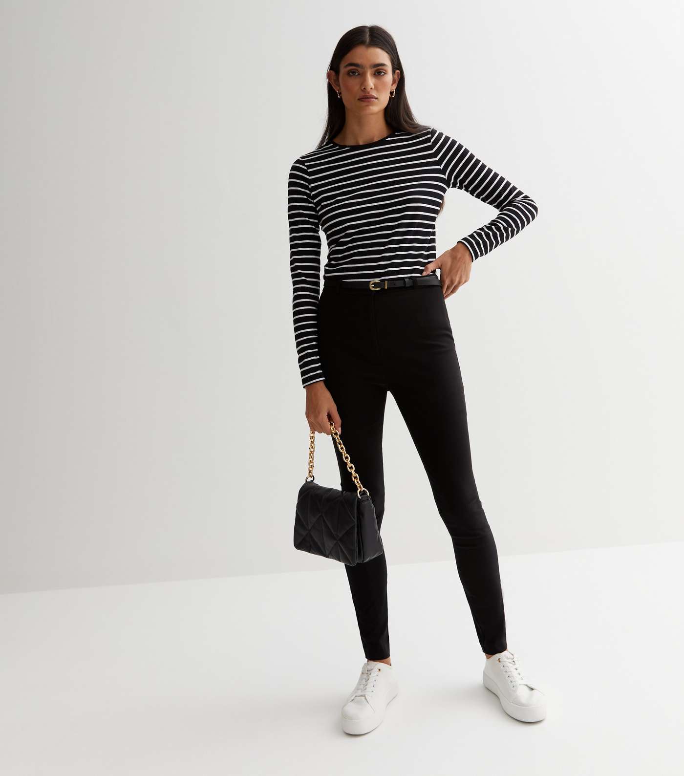Black Slim Stretch Belted Trousers Image 5