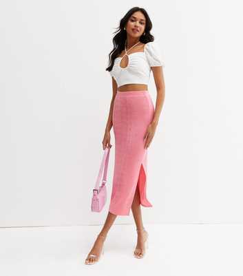 Mid Pink Split Midi Skirt