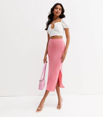 Mid Pink Split Midi Skirt | New Look