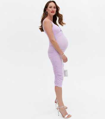 Maternity Lilac Twist Front Bodycon Midi Dress
