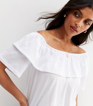White Frill Bardot Top