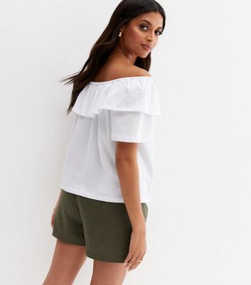 White Frill Bardot Top New Look