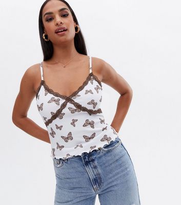 White Butterfly Lace Trim Cami | New Look