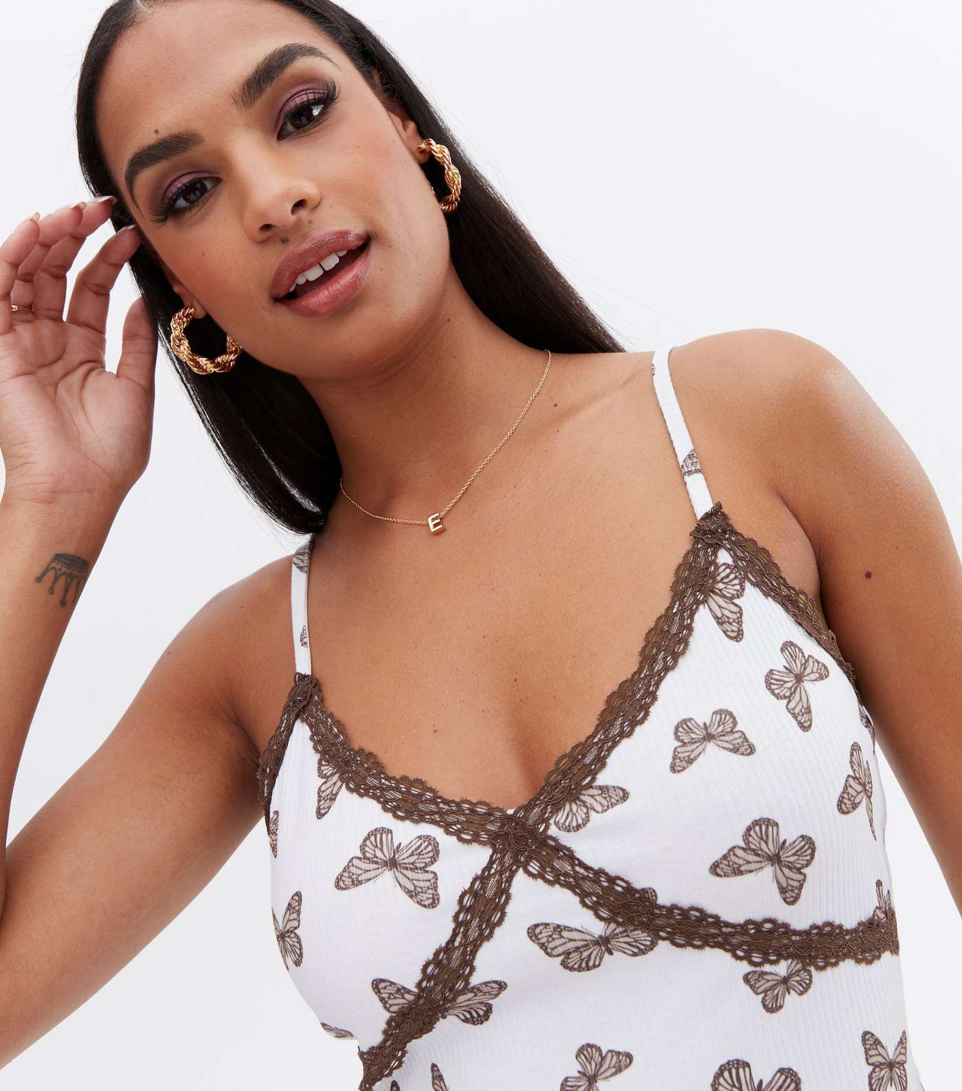 White Butterfly Lace Trim Cami Image 3