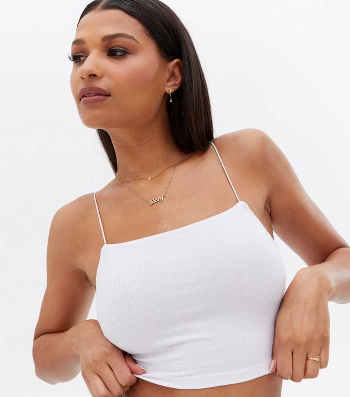 White Ribbed Strappy Bralette