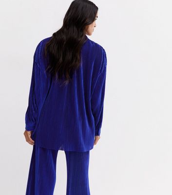 Blue Plissé Oversized Shirt