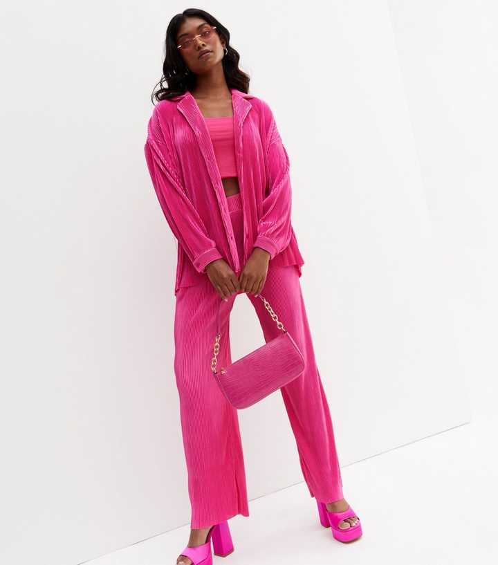 Pink Plisse Button Front Oversized Shirt