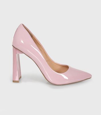 London Rebel Pale Pink Pointed Slim Block Heel Court Shoes New Look