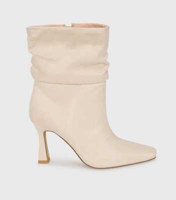 London Rebel Cream Suedette Flared Heel Slouch Ankle Boots