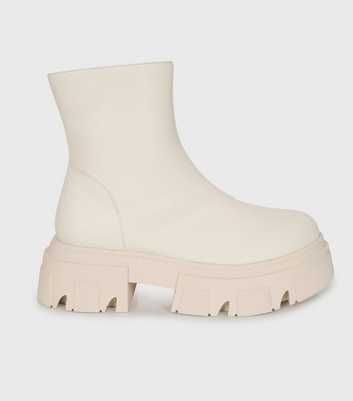 London Rebel Off White Chunky Ankle Boots