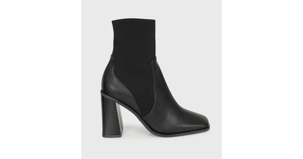 London Rebel square toe mega platform ankle boots in black