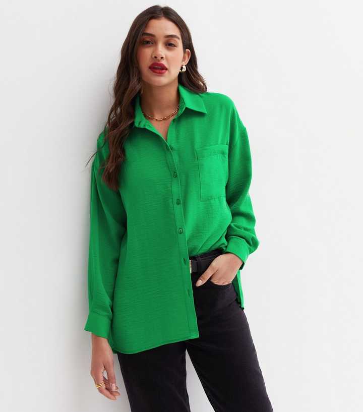Green Pocket Front Oversized Shirt