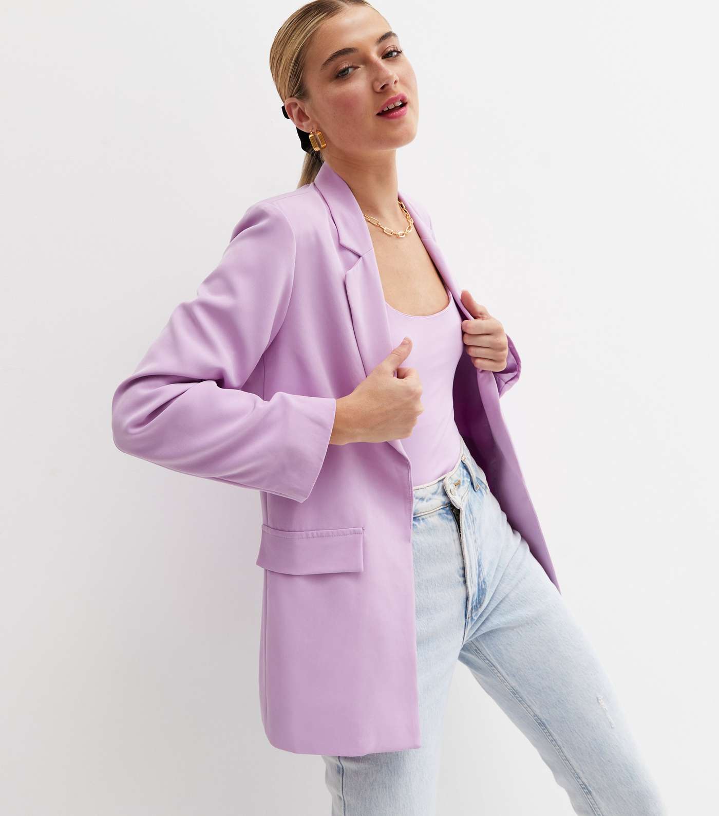 Lilac Long Sleeve Relaxed Fit Blazer Image 3