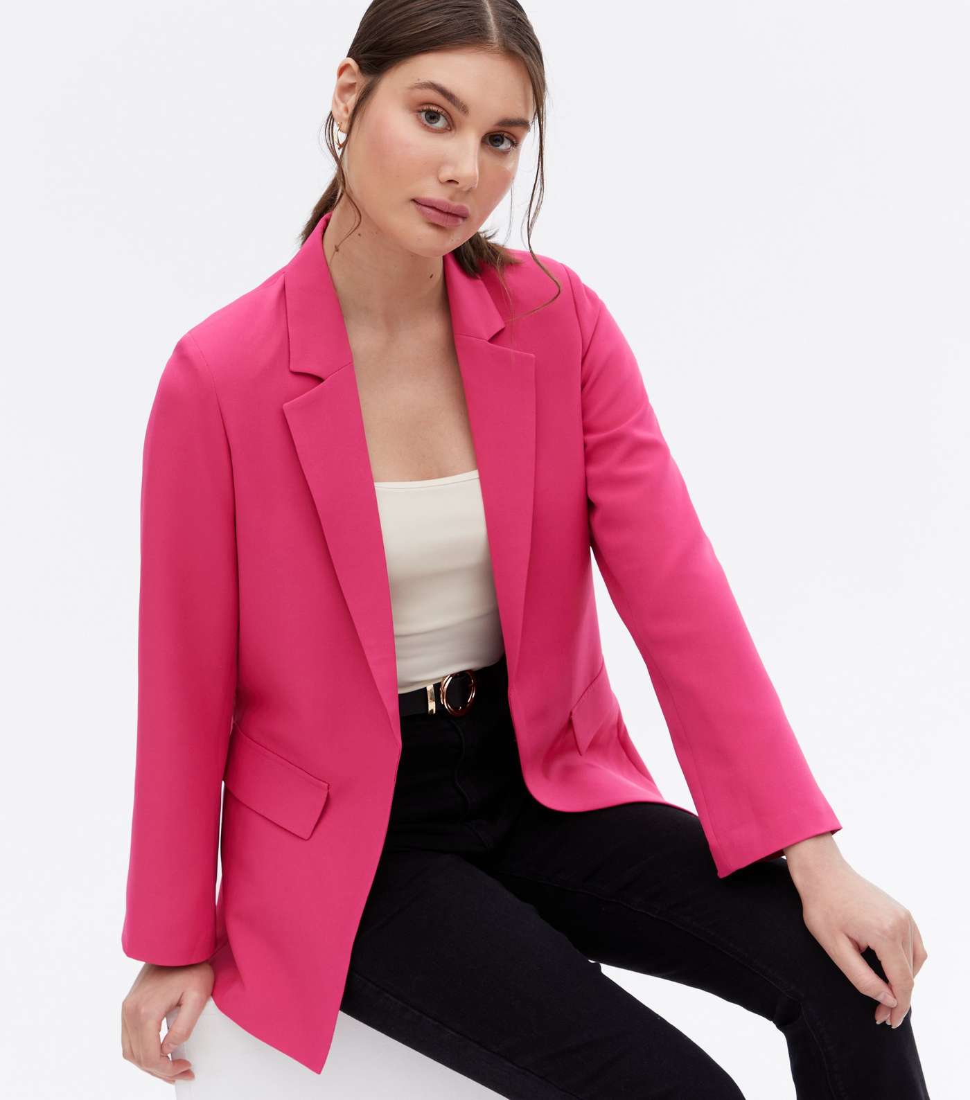 Bright Pink Long Sleeve Relaxed Fit Blazer Image 2