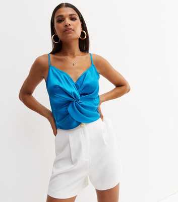 Bright Blue Satin Knot Front Cami