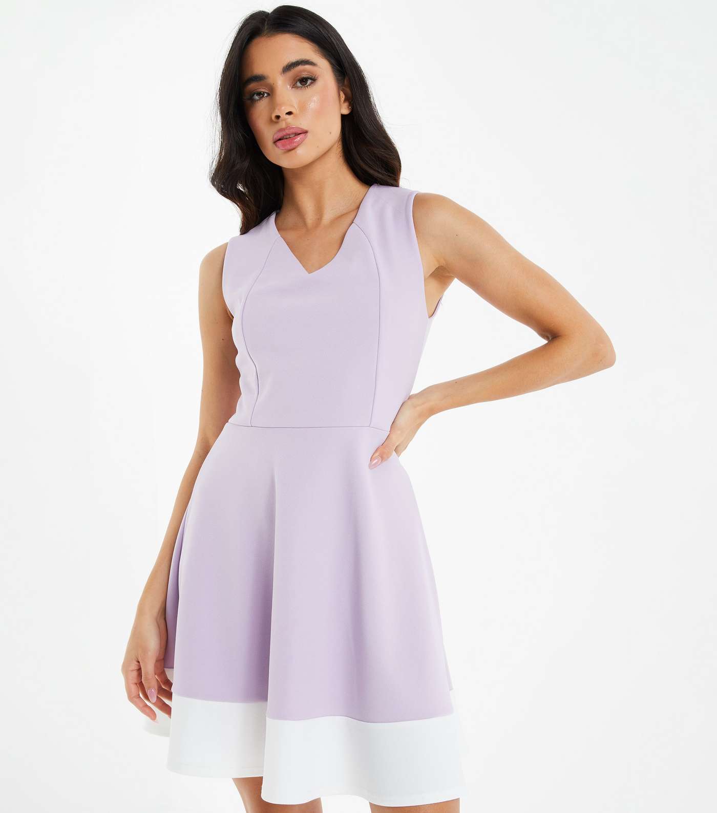 QUIZ Lilac Stripe Sleeveless Mini Skater Dress