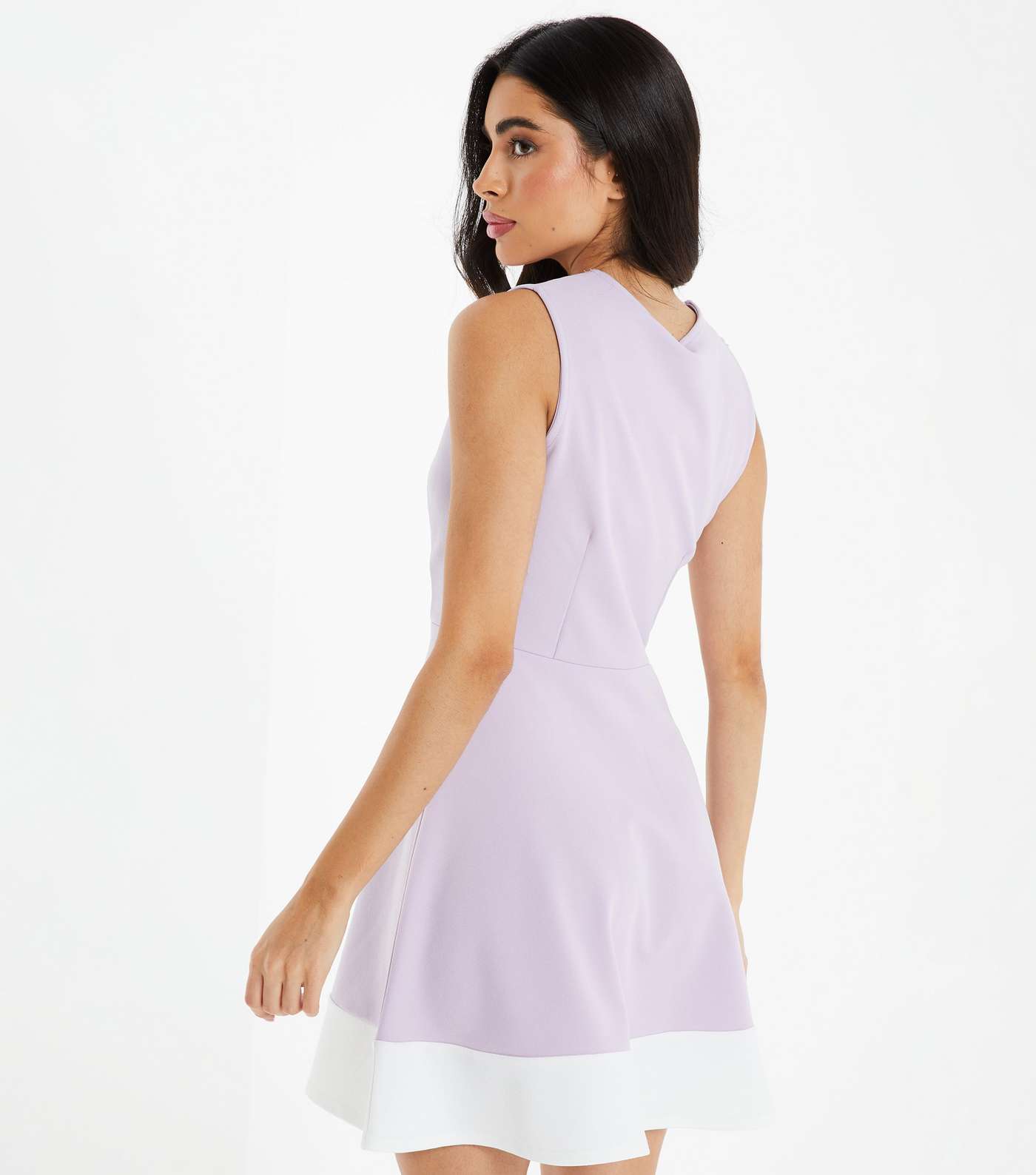 QUIZ Lilac Stripe Sleeveless Mini Skater Dress Image 3