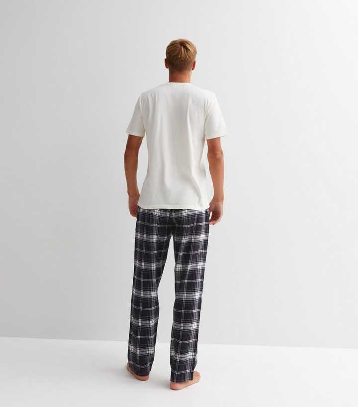 Off White Christmas Pyjama Set with Check Trousers
