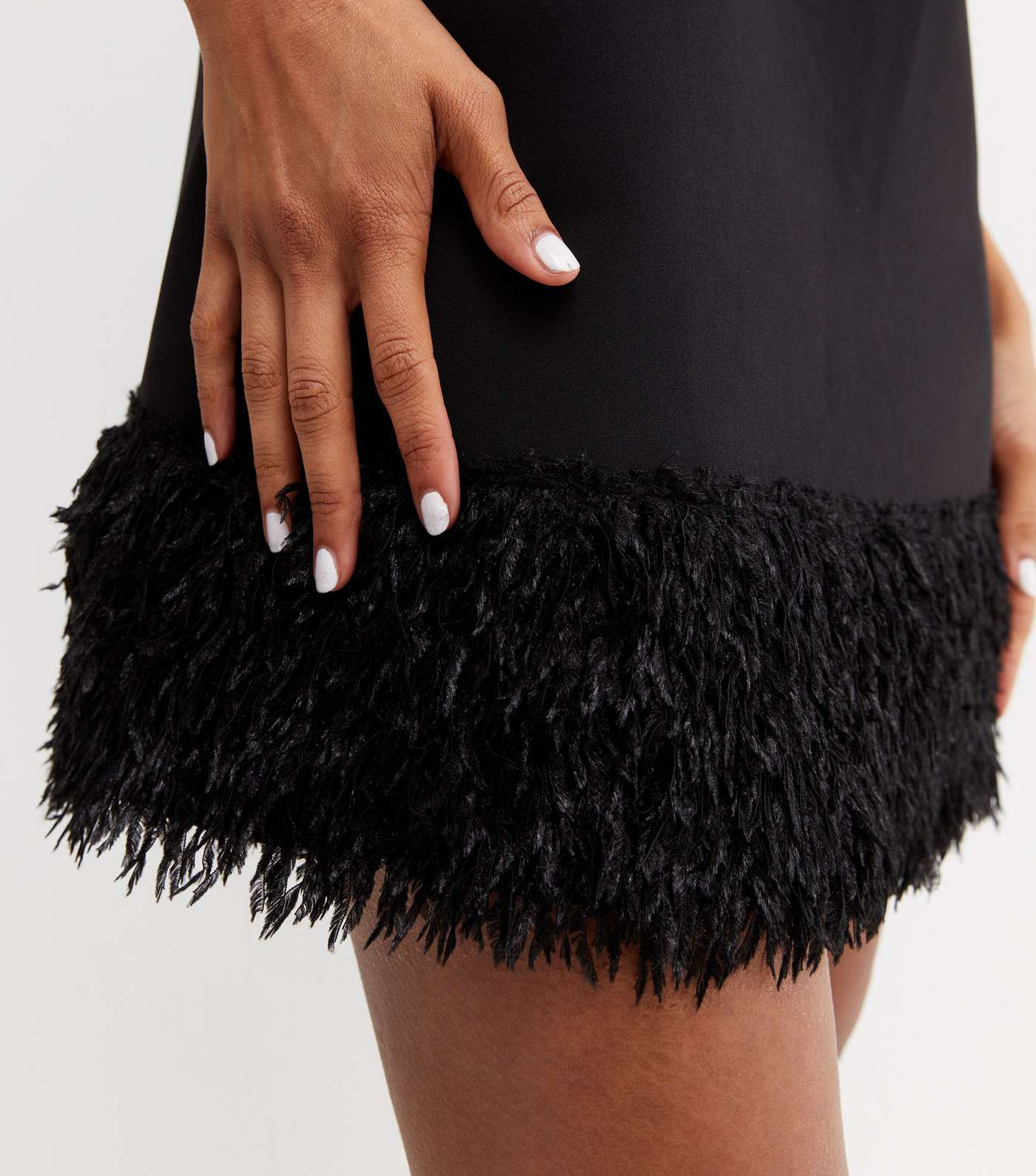 Black Strappy Faux Feather Hem Mini Dress Image 3