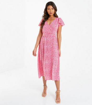 shop for QUIZ Mid Pink Animal Print Midi Wrap Dress New Look at Shopo